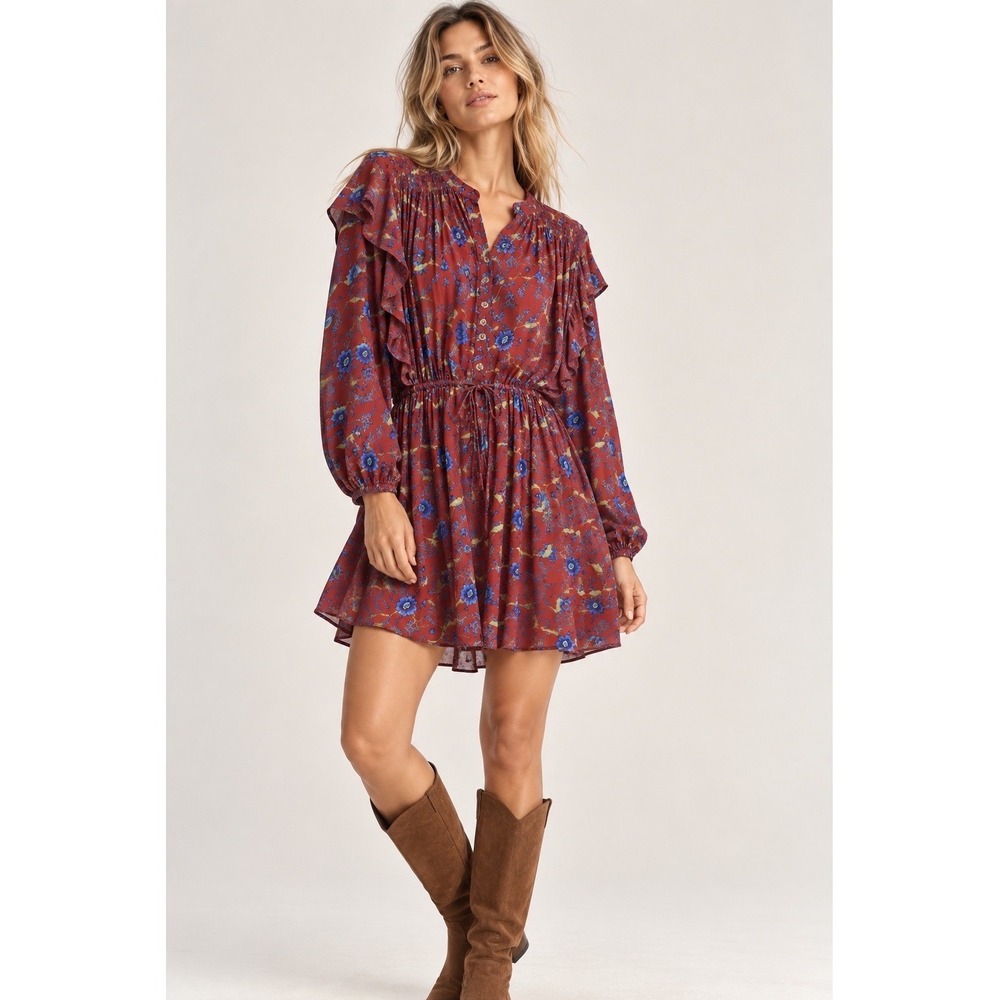 Free People Greatest Day Floral Smocked Mini Dress Size Small